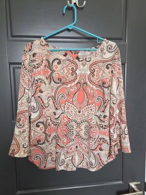Roz & Ali Coral and Cream Paisley 3/4-Sleeve Tunic Top